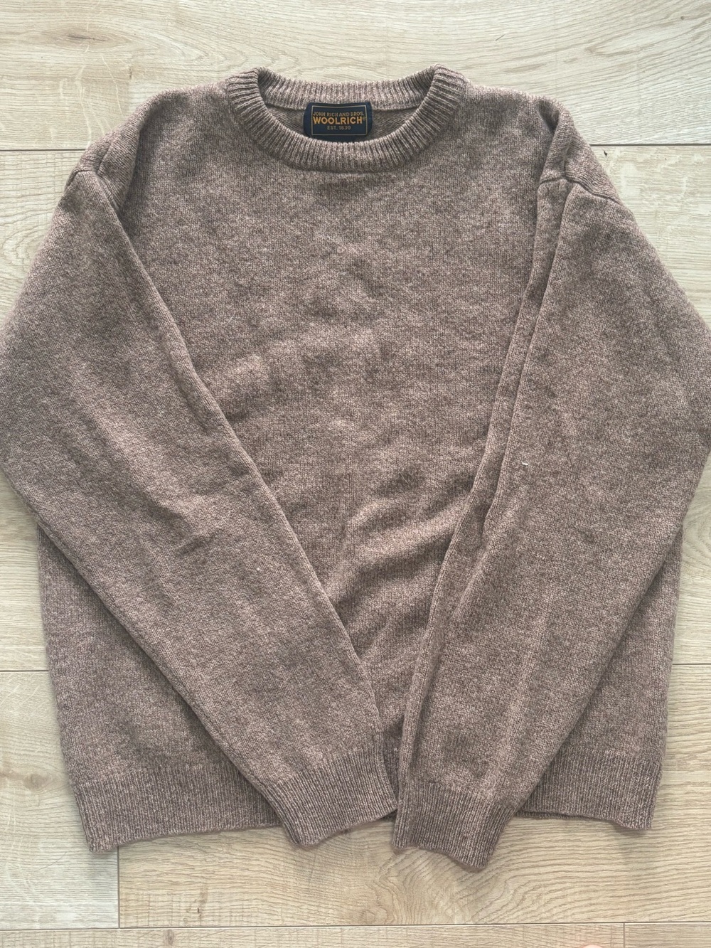 Woolrich Women’s Taupe Light Brown Crewneck Wool Sweater Virgin Lambswool Preppy